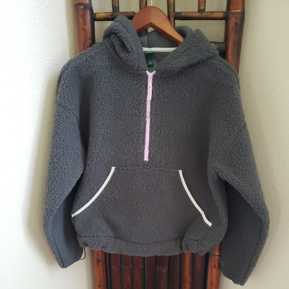 NWT Wild Fable Charcoal Gray Half-Zip Sherpa Pullover Hooded Jacket XS - Picture 1 of 6